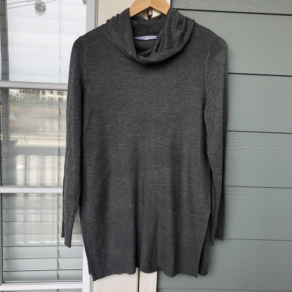 Adrienne Vittadini Gray Cowl Neck Ribbed Knit Women's Sweater Size Medium